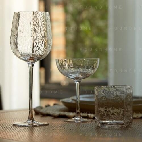 Red wine glass, champagne glass, Hand blown glass striped crystal champagne red wine glass household sparkling wine glass goblet
