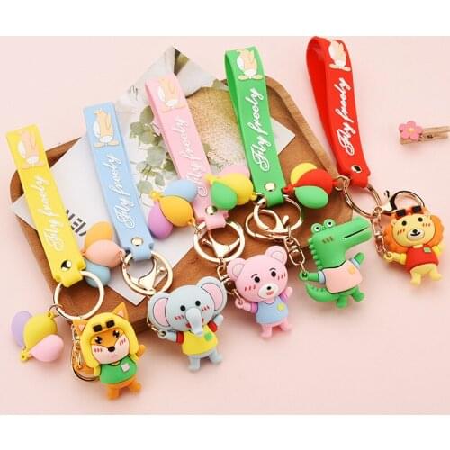 Cartoon Forest Animal Elephant Lion Cub Doll Keychain Pendant Cute Puppy Bag Car Key Ring