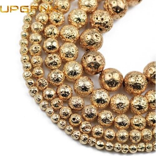 Natural Stone 14 Gold Lava Hematite Beads Round Loose Beads For Jewelry Making DIY 4 6 8 10 12mm Necklace Bracelet Accessories
