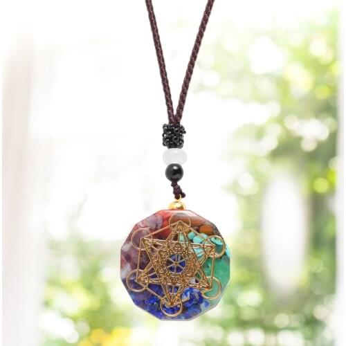 Chakra Pendant Necklace Metatron Cube Orgonite Energy Pendant 7 Chakras Reiki Healing EMF Protection Crystal Necklace