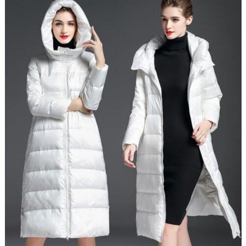 A-Line Long Women Down Coat Winter Warm Winter Hooded 90% Duck Down Coat Jacket Hooded Women Coat