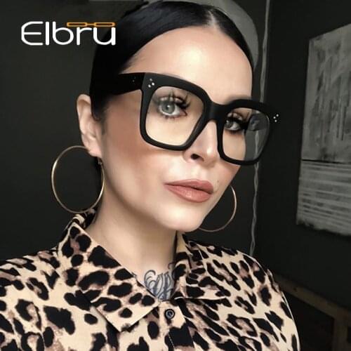 Elbru 2020 Fashion Square Big Frame Glasses Women Men Oversized Optical Glasses Frame Spectacles Eyewear Frames for Male Female