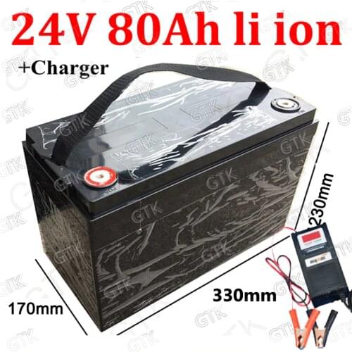 GTK waterproof 24v 80ah lithium ion battery BMS 7S for 1500W motor electric bike House hold electric supplies + 10A charger