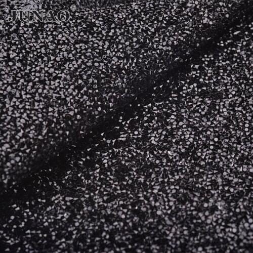 JUNAO 24x40cm Black Self Adhesive Resin Rhinestones Mesh Fabric Crystal Strass Applique Strass Banding Trim Diamond Sheet Crafts