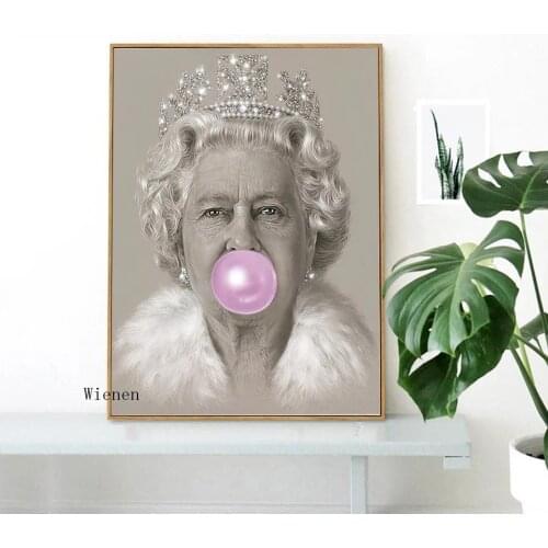 Bubblegum Queen Wall Art Print Elizabeth Ii Nordic Poster Figure Canvas Painting Wall Pictures for Living Room Modern Home Decor