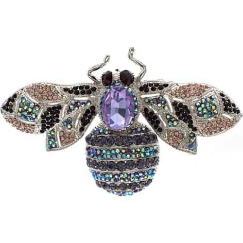 Classic Insect Animal Purple Bee Bug Brooch Pins Crystals Rhinestone Broaches for Women Jewelry Accessories FA5075