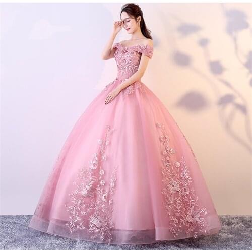 Red Pink Quinceanera Dresses Off The Shoulder Appliques Beading Vestidos De Gala Largos Prom Dress Puffy Masquerade Ball Gowns