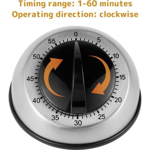 60-Minute Kitchen Timer Shower/Study/Cooking Wind Up Mechanical Timer Stainless Steel Kitchen Alarm Clock Cooking Countdown