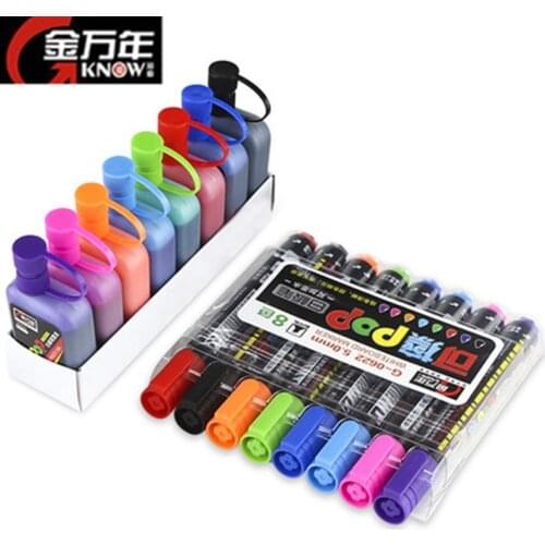 KNOW POP Whiteboard Marker/Ink 8 Colors 5/12mm Water-based Repeated Filling Erasable Pen Advertising/Poster Pen G-0622/0625/0311