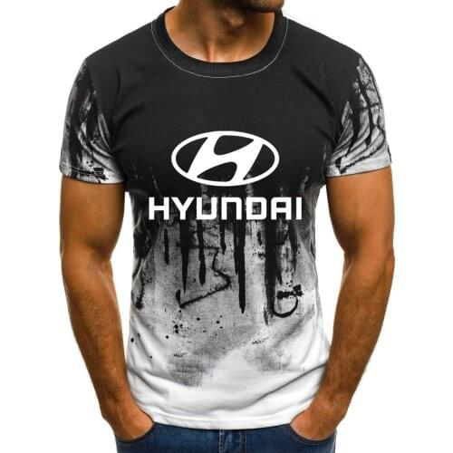 2020 New Mens T-Shirt Hyundai Car Logo Summer Mens Short Sleeve Fashion casual Gradient Crew neck Cotton T-Shirt