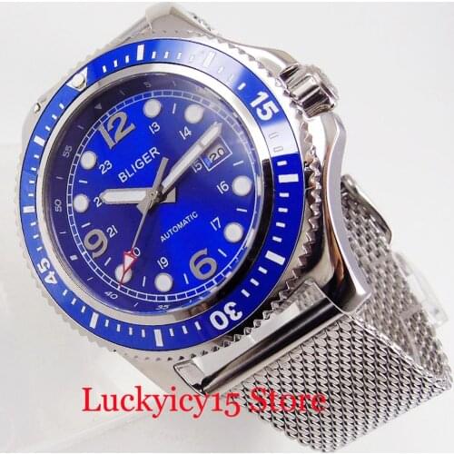 BLIGER Blue 44mm Self Winding Men Watch Automatic Movement MIYOTA Movement Mental Strap