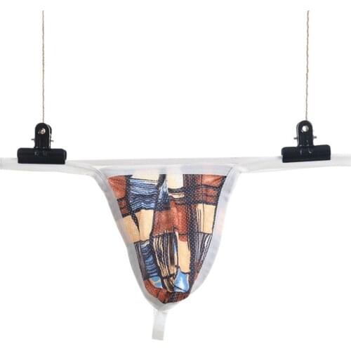 Mens Low-Rise Printed Briefs Underwear Sexy Man U-Convex Mesh Breathable Moisture-Wicking Thong Underpant Erotic Lingerie