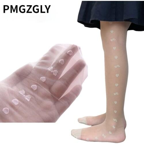 New Summer Baby Girls 4-10Y Tights Sheer Silk Ballet Stockings Transparent Pantyhose Candy Color Love Heart Bow Tie Kids Girls
