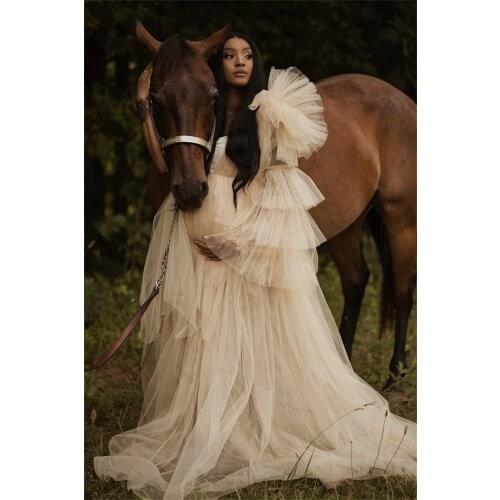 2021 New Maternity Dresses Ruffles Long Sleeve Maternity Gown for Photoshoot Lingerie Bathrobe Nightwear Baby Shower