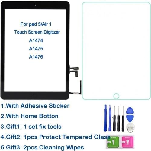 New For iPad Air 1 iPad 5 A1474 A1475 A1476 Touch Screen Digitizer and Home Button Front Glass Display Touch Panel Replacement