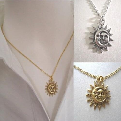 New Retro Sun Flower Moon Pendant Necklace Lady Necklace Fashion Metal Accessories Party Jewelry Girl Gift