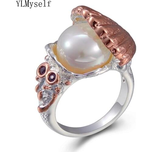 2021 New Beautiful Cute Shell Design Pearl Ring Nice Jewellery White-Rose 2 Tone Plated Finger Rings Pretty High Quality Jewelry