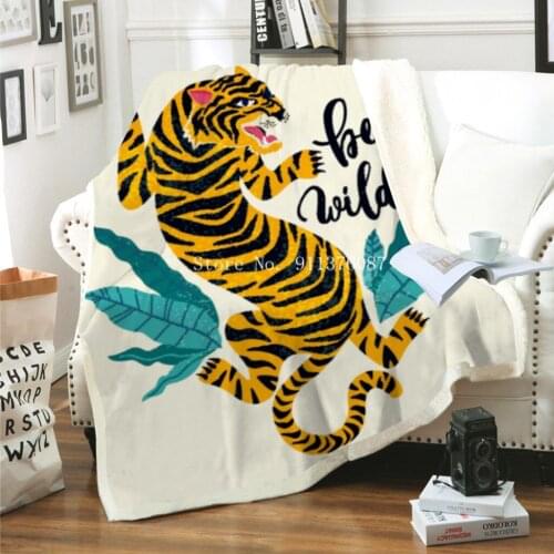 Nordic Green leaf flower tiger Animal Blanket Soft & Warm Sherpa Throw Bedding Sofa Cover Warm Throw Quilt Cozy Couch Blanket