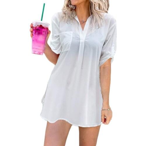 Plain Swimsuit Cover Ups Women Bikini Tops Shirt Beachwear Tops Bathing Suit Casual Summer Beach Coverups Clothes