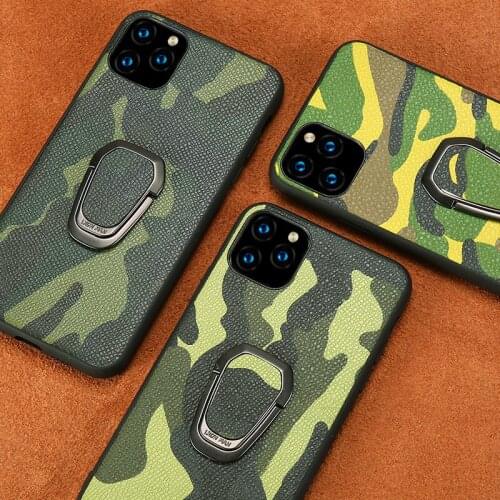 Original Camouflage Leather Phone Case for iPhone 11 Pro 11 Pro Max X XS Max XR 7 8 Plus 6 6s 7 Plus Ring Magnetic Bracket Cover
