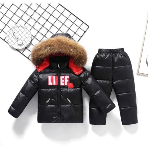 IYEAL Parka Real Fur Boy Baby Girl Winter Duck Down Jacket Warm Kids Coat Children Ski Snowsuit Clothes Waterproof Clothing Set
