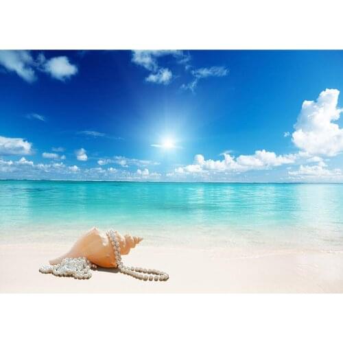 Beach Sea Blue Sky Conch Vinyl Portrait Photographic Background for Wedding Lover Baby Backdrops Photo Studio Photo Shooting