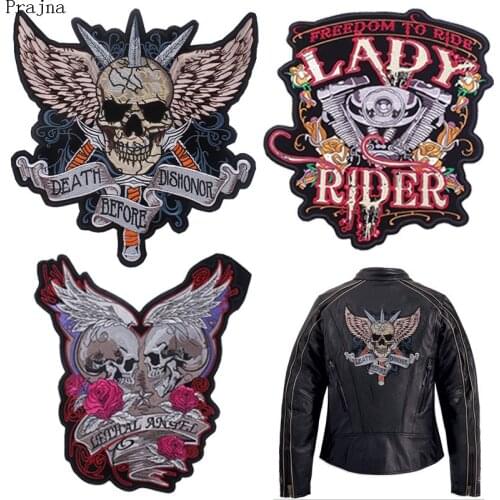 Prajna Motorcycle Biker Iron On Embroidered Patches For Clothes Stripes Punk Rock Hippie Stickers Applique Ironing Patch Badge