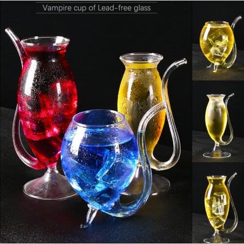 Clear Vampires Heat-resistant Wine Juice Glass Cup with Drinking Tube Straw Home Bar RERI889