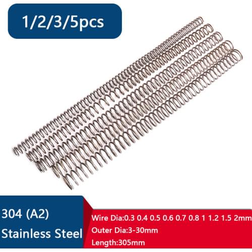 304 Stainless Steel Compression Spring 0.3 0.4 0.5 0.6 0.7 0.8 1 1.2 1.5 2mm Wire Dia Y Type 3-30mm Outer Dia 305mm Length