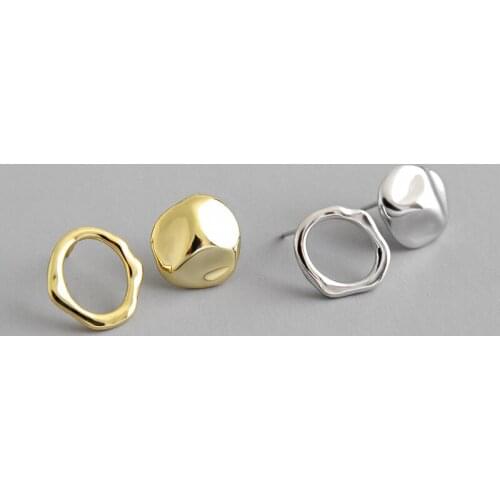 Real 925 sterling silver irregular concave surface geometric circle stud earrings for women, gold color earings fashion jewelry