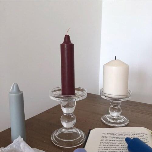 Glass Candle Holders for 3" Pillar or 3/4" Taper Candle. Candle Holder Height-5.5", Clear Glass, Wedding Decoration, Candlestick