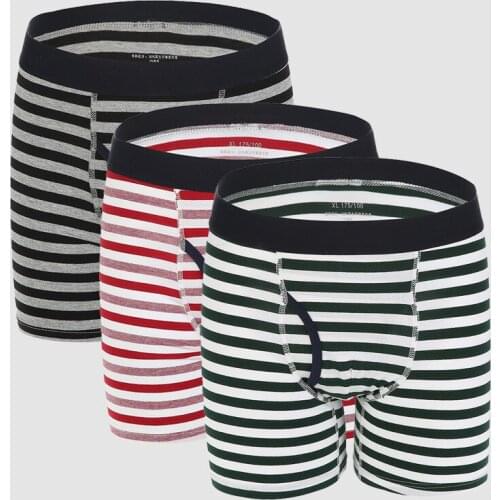 NEW Mens Long Boxers Shorts Man Cotton Soft Breathable Underwear Male Homme Striped U-convex Long Leg Underpants Plus Size L-7XL