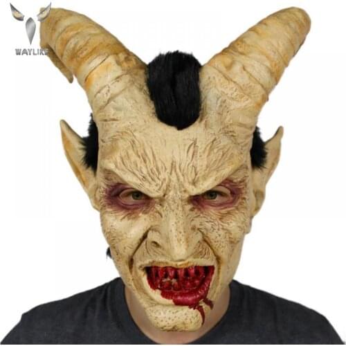 WAYLIKE Halloween Scary Mask Demon Devil Lucifer Horn Latex Masks Halloween Movie Cosplay Decoration Festival Party Supply Props