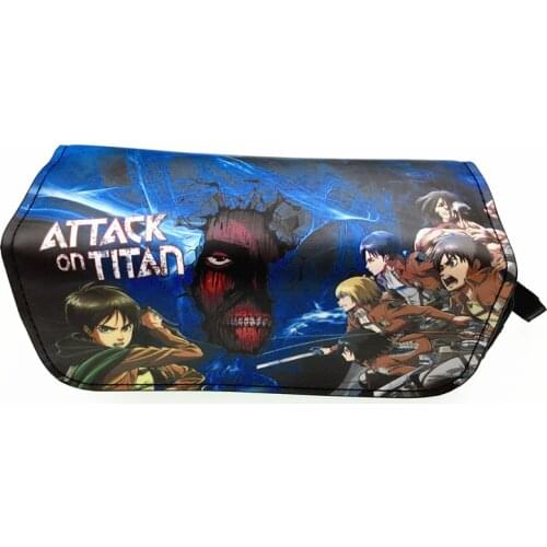Anime Japanese Cartoon Pencil Bags Attack on Titan Kids Make Up Case For Women With Handle