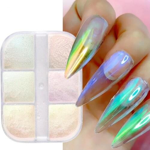 Nail Mirror Powder UV Gel Polish Chrome Dust Shiny Ice Penetration Lightweight Sparkly Aurora Nail Glitter Powders for Beauty