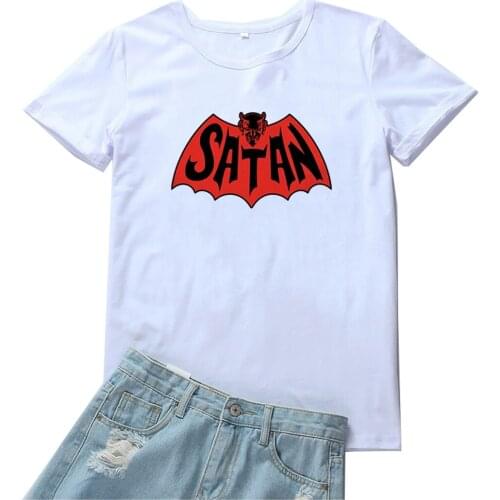 SATAN Graphic Tee Women Fashion Harajuku Print Women T Shirt Loose O-neck T-shirts Women Funny Black Short Sleeves Women Tshirt