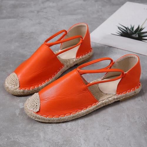 Women Flat Fisher Shoes 2021 Straw Desigher Vintage Non-slip Round Toe Espadrilles Sandals Casual Females Loafers Plus Size 43