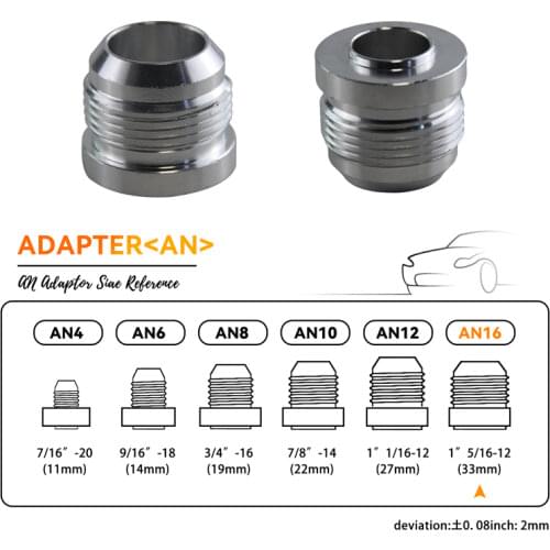2pcs AN -16 AN16 Male Aluminium Adapter Weld Bung Nitrous Hose Fitting Tank Cell silver