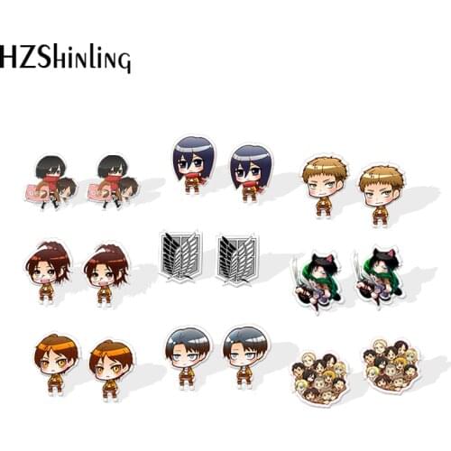 2019 New Attack on Titan Acrylic Earring Eren Levi Rivaille Epoxy Resin Earrings Anime Stud Earrings Jewelry