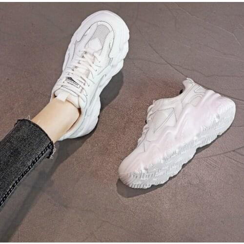 2021 spring cowhide old shoes sports wind casual shoes womens shoes color matching thick-soled non-slip lace running sneakers