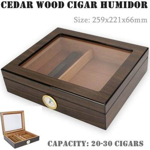 259x221x66mm Cedar Wood Cigar Humidor Transparent Window Professional Capacity20 Cigarette Case Portable Moisturizing Cigar Case