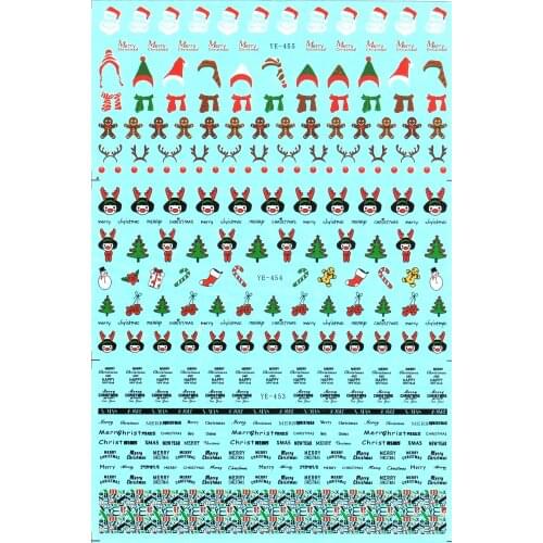 3 PACK/ LOT WATER TRANSFER DECAL NAIL ART NAIL STICKER MERRY CHRISTMAS XMAS SOCKS SLEEPING CAP ANTLERS YE453-455