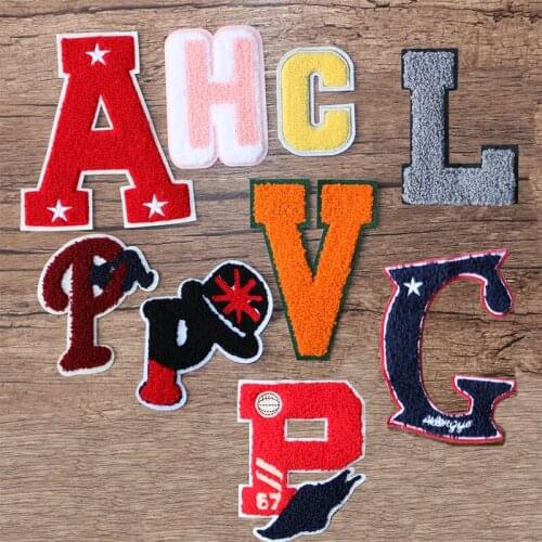 3D Letter "A" "P" "G" "L" "C" Chenille Icon Towel Embroidered Applique Patches for Clothing DIY Sew up Badge on the Backpack