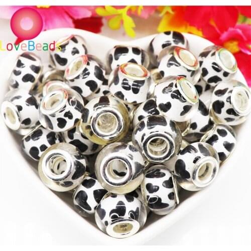 50pcs Red Pink Color Love Heart Big Hole Bead Charms fit European Charm Style Pandora Snake Chain Bracelets Bangle and Necklaces