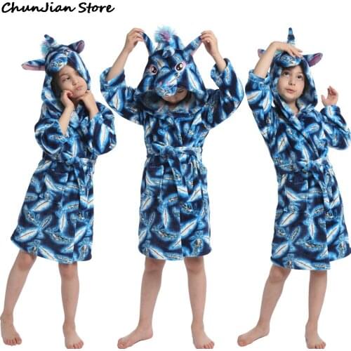 Boys Girl Baby Infant Kids Pajamas Children Bathrobes Unicorn Bath Robes Hooded Beach Towels