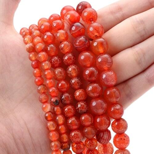 Natural Stone Beads Orange Moire Agates Round Loose Spacer Beads for Jewelry Making DIY Bracelet Accessories 4/6/8/10/12mm