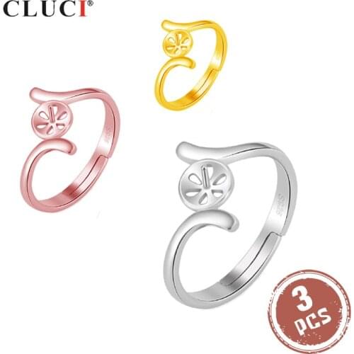 CLUCI 3pcs 925 Sterling Silver Twist Pearl Ring Mounting For Women Party Jewelry Design Adjustable Silver 925 Ring SR2114SB