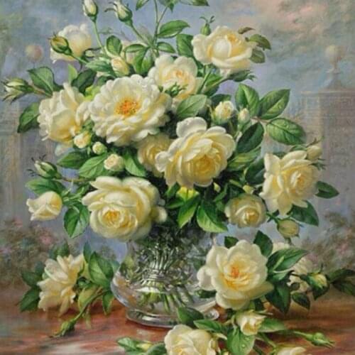 Diy Diamond painting Cross stitch sets Diamond embroidery White Rose 40x50cm 3d square drill rhinestone Paste full Needlework
