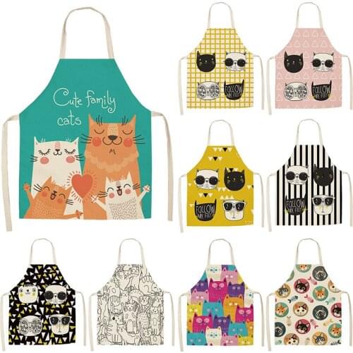 Cute Cartoon Cat Apron Baking Accessories Aprons for Women Apron Kitchen Cooking Accessories Cafe Apron for Men Kitchen Apron