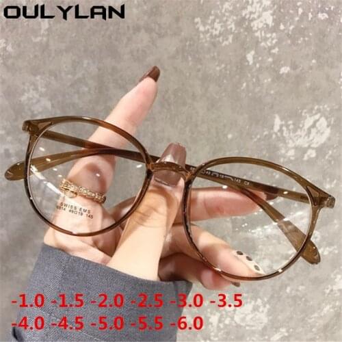 Oulylan Finished Myopia Glasses Minus Glasses Frame With Degree Round Women Nearsighted Eyewear 0 -1.0 1.5 2.0 2.5 To -6.0